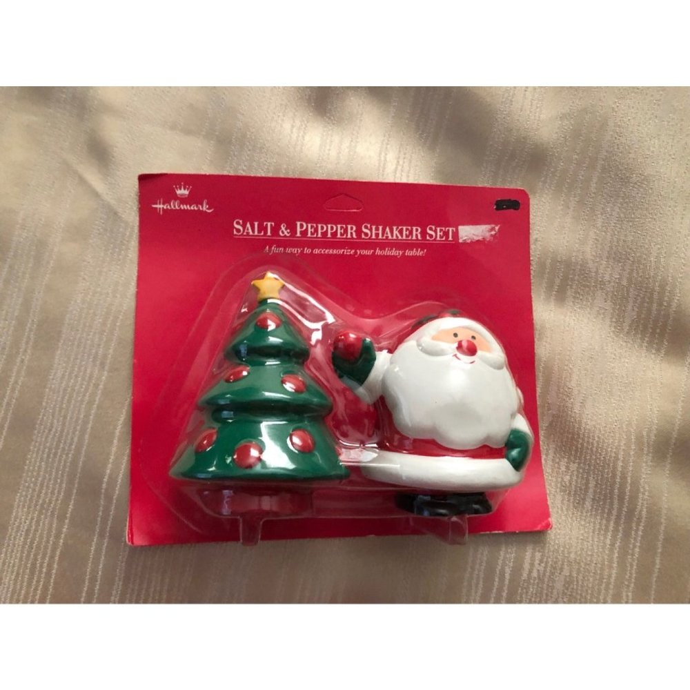 NEW Hallmark Christmas Tree and Santa Hard Salt & Pepper Shakers